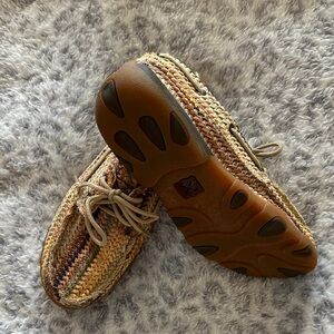 Twisted X Beige and Gold Woven Loafers